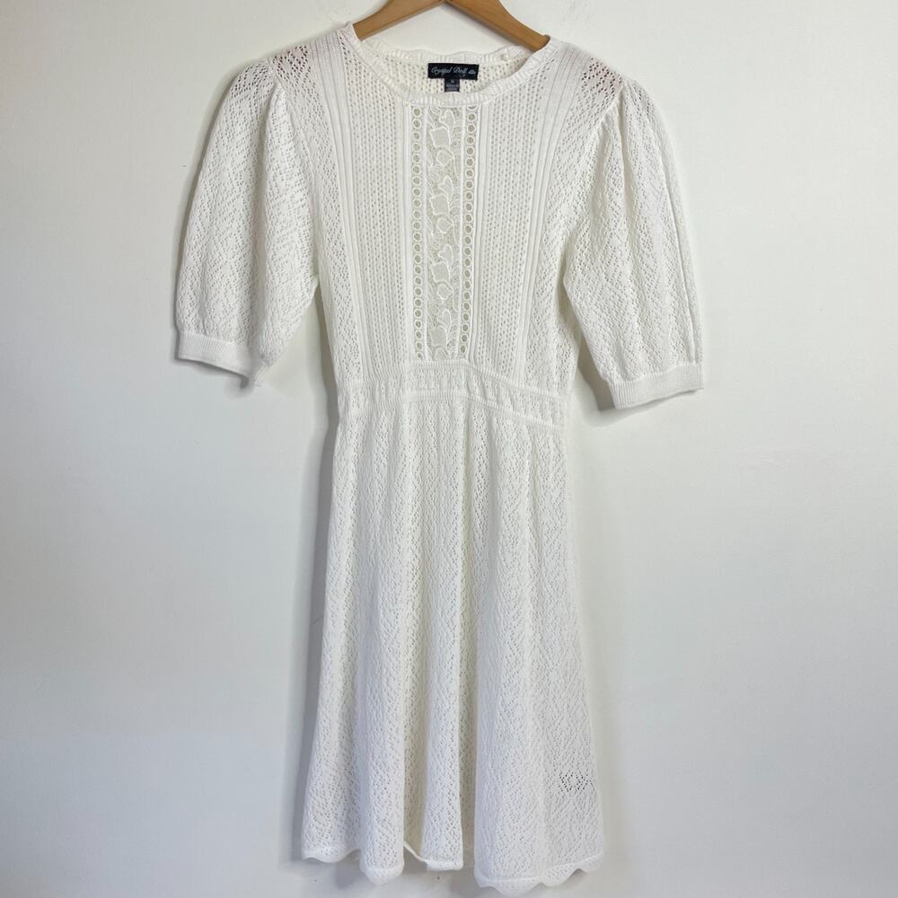 Sheer Open‎ Stitch Dress Cotton Pointelle White Medium Cottagecore Romantic